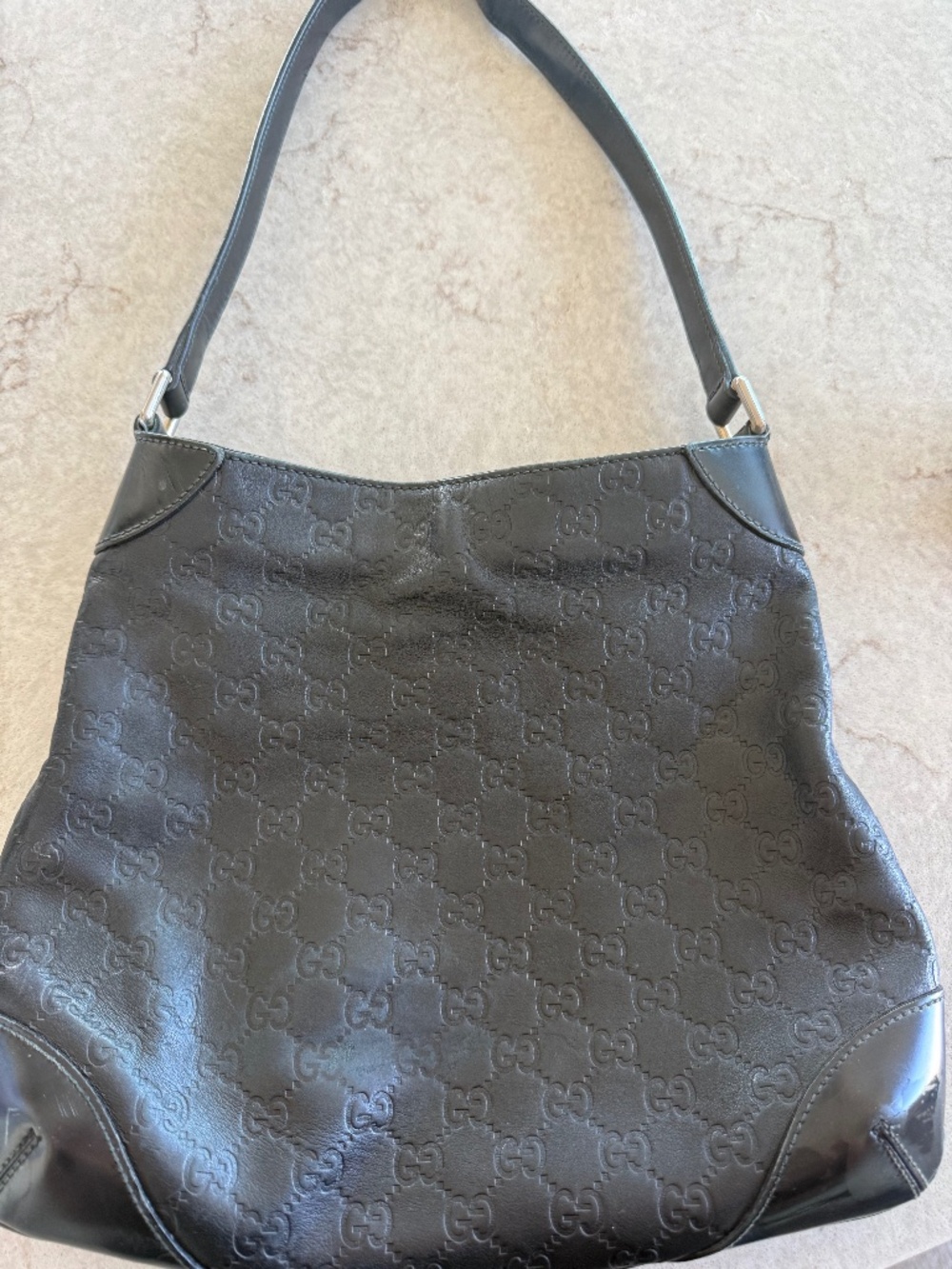 Vintage Gucci Guccissima Black Leather GG Monogram Hobo Shoulder Bag
